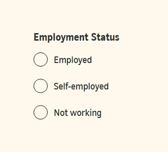 A group of radio buttons where the first radio button is selected, but the selected state does not display in the Desert theme.